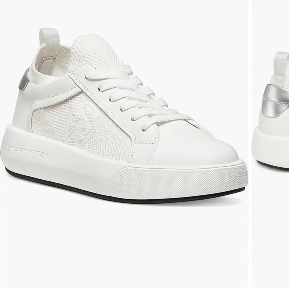 Stuart Weitzman Women’s White Leather with Mesh Fabric Sneakers Size 10 US